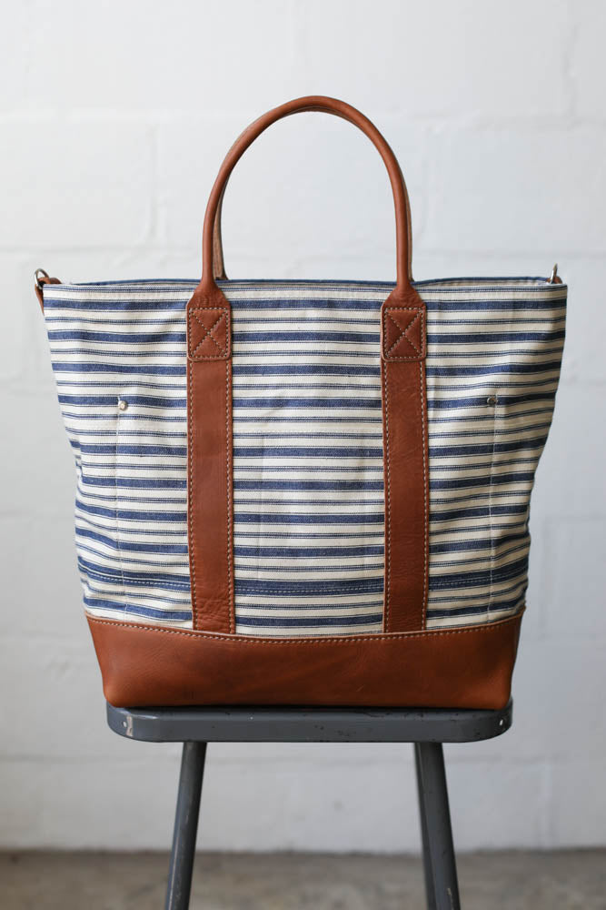 1950's era Salvaged Ticking Tote Bag