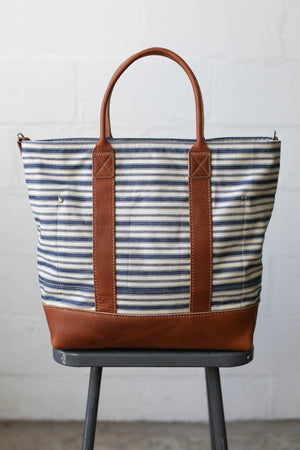 1950's era Salvaged Ticking Tote Bag