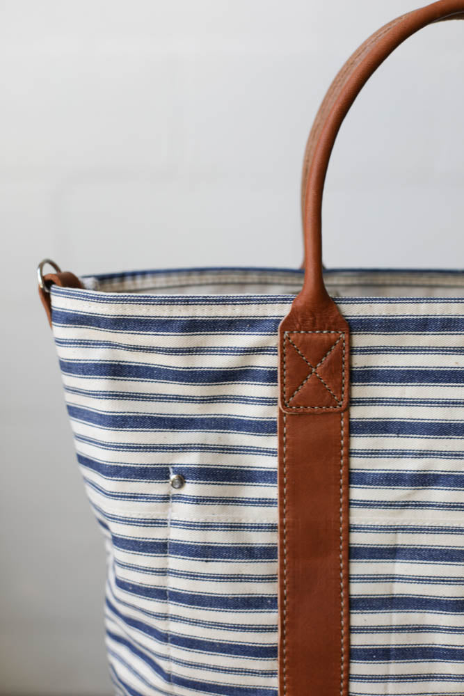 1950's era Salvaged Ticking Tote Bag
