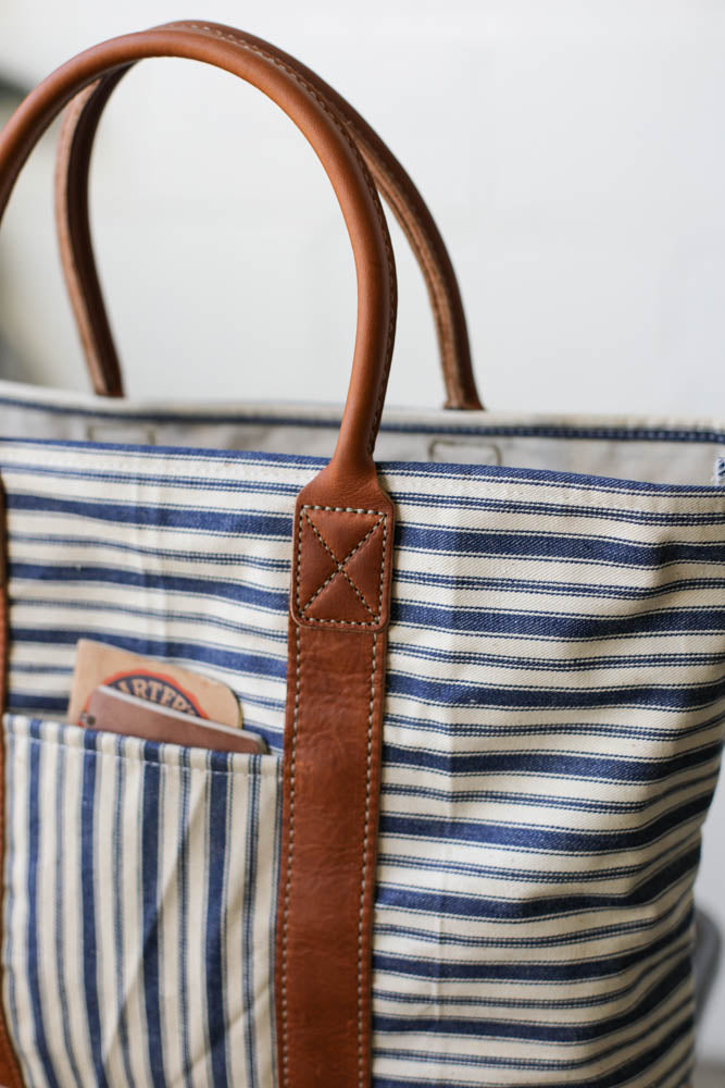 1950's era Salvaged Ticking Tote Bag