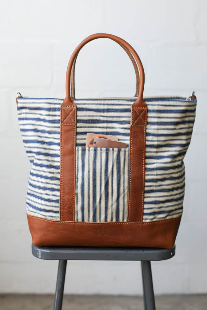 1950's era Salvaged Ticking Tote Bag