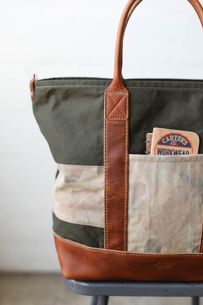 WWII era Salvaged Canvas & Camo Tote Bag