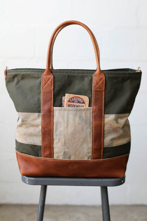WWII era Salvaged Canvas & Camo Tote Bag