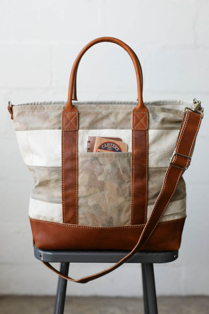 WWII era Salvaged Canvas & Camo Tote Bag
