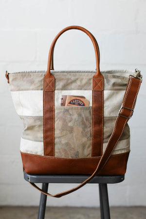 WWII era Salvaged Canvas & Camo Tote Bag