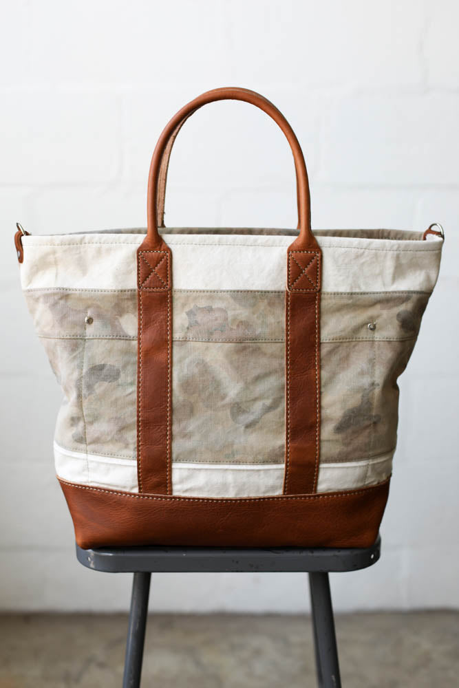 WWII era Salvaged Canvas & Camo Tote Bag