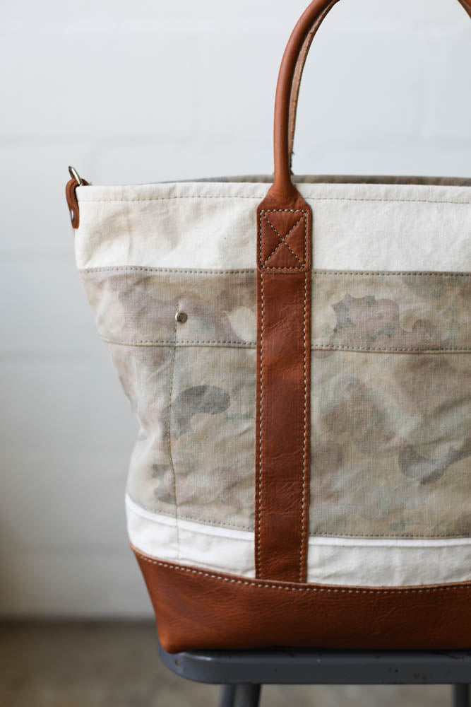 WWII era Salvaged Canvas & Camo Tote Bag