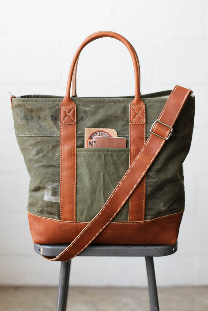 WWII era Salvaged Canvas Tote Bag