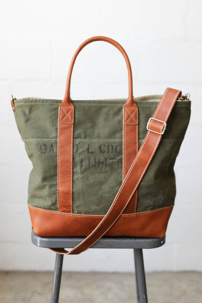 WWII era Salvaged Canvas Tote Bag