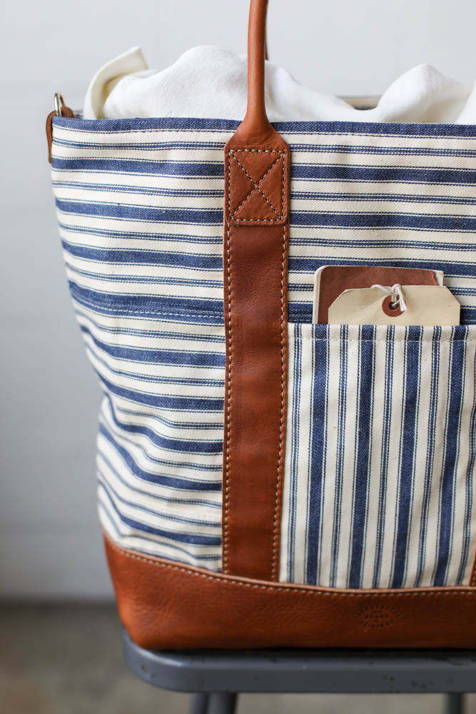 1950's era Salvaged Ticking Tote Bag