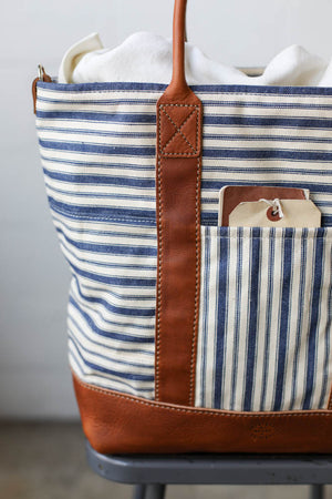 1950's era Salvaged Ticking Tote Bag