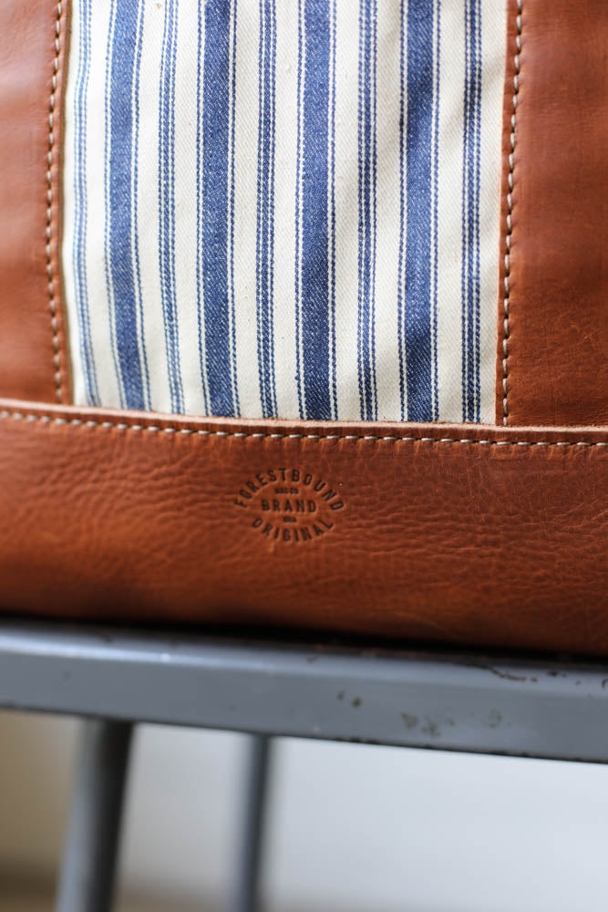 1950's era Salvaged Ticking Tote Bag