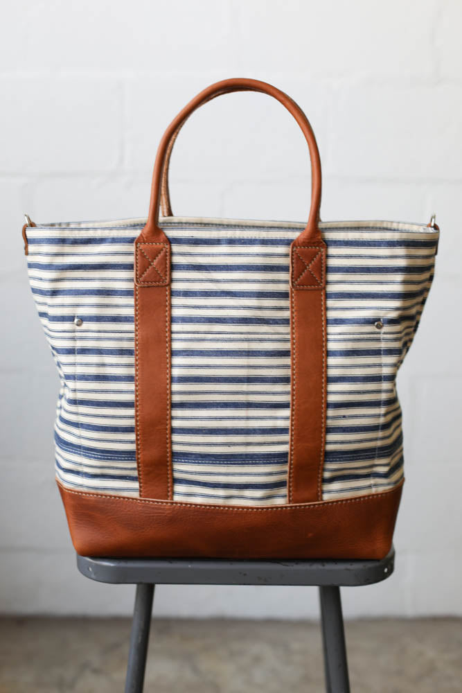 1950's era Salvaged Ticking Tote Bag
