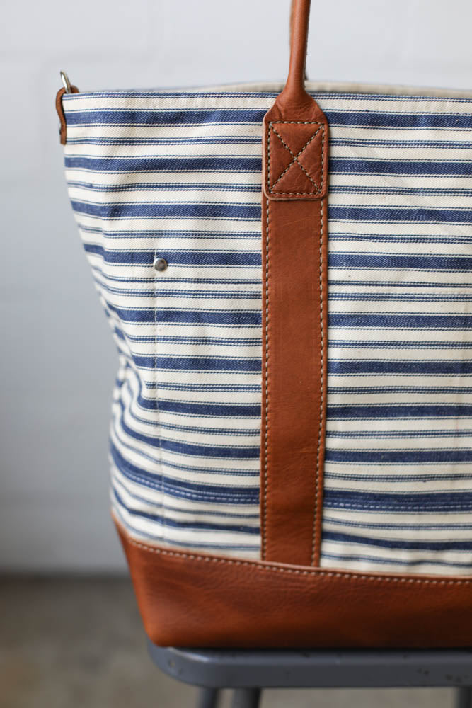 1950's era Salvaged Ticking Tote Bag