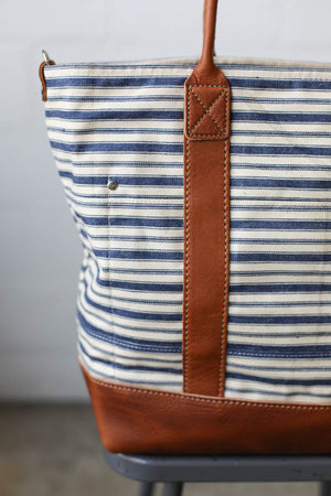 1950's era Salvaged Ticking Tote Bag
