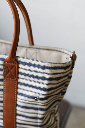 1950's era Salvaged Ticking Tote Bag