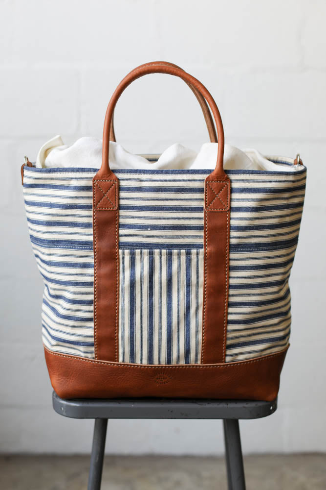 1950's era Salvaged Ticking Tote Bag
