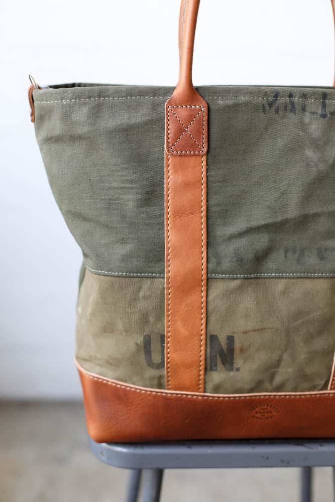 WWII era Salvaged Canvas Tote Bag