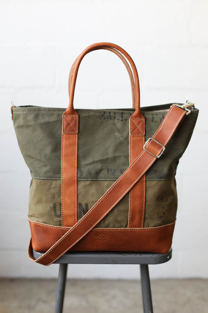 WWII era Salvaged Canvas Tote Bag