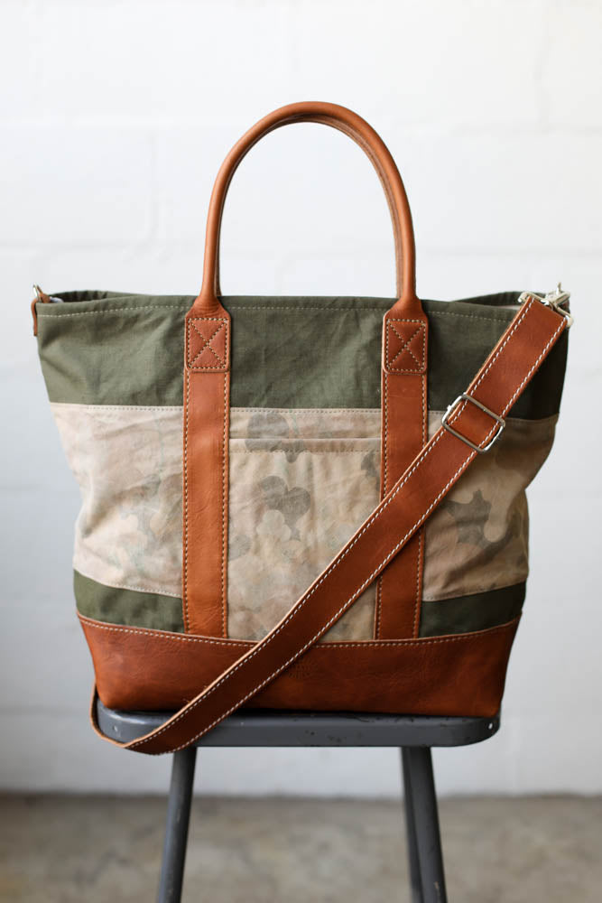 WWII era Salvaged Canvas & Camo Tote Bag