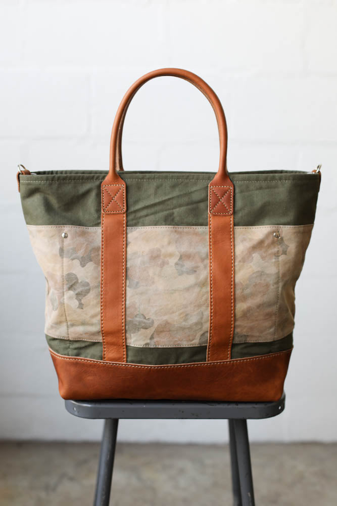 WWII era Salvaged Canvas & Camo Tote Bag