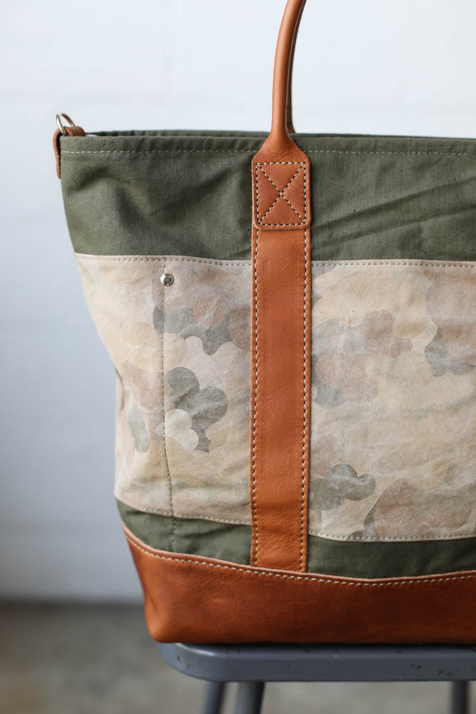 WWII era Salvaged Canvas & Camo Tote Bag