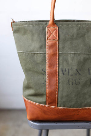 WWII era Salvaged Canvas Tote Bag