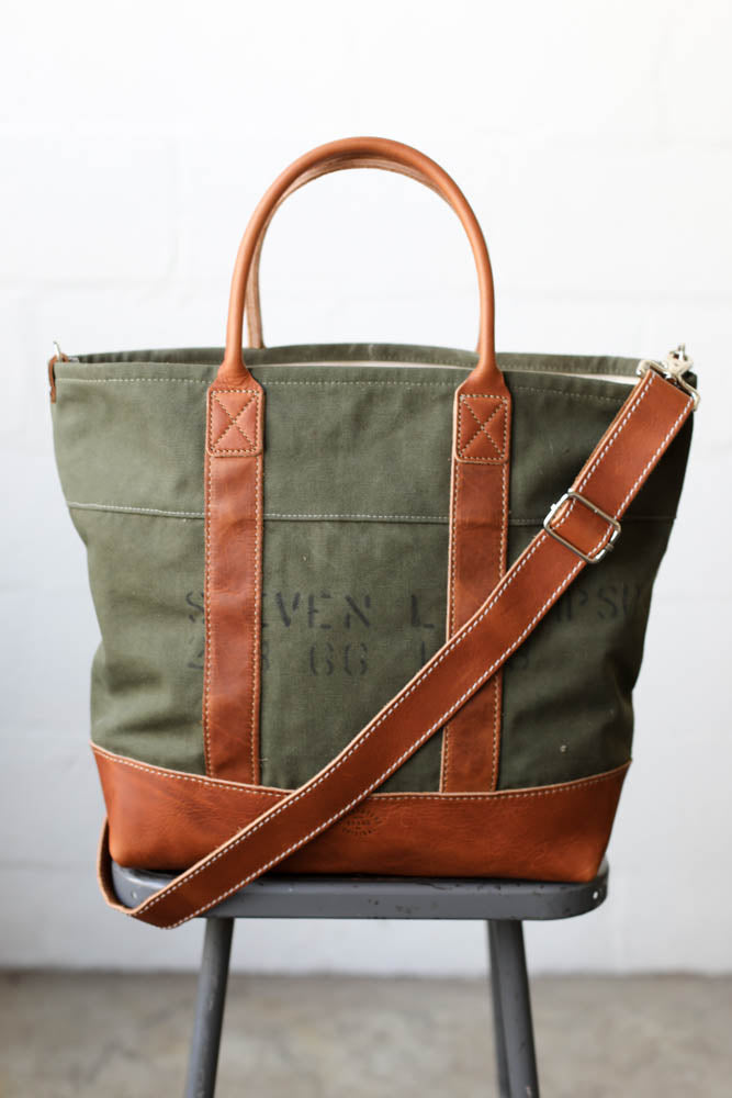WWII era Salvaged Canvas Tote Bag