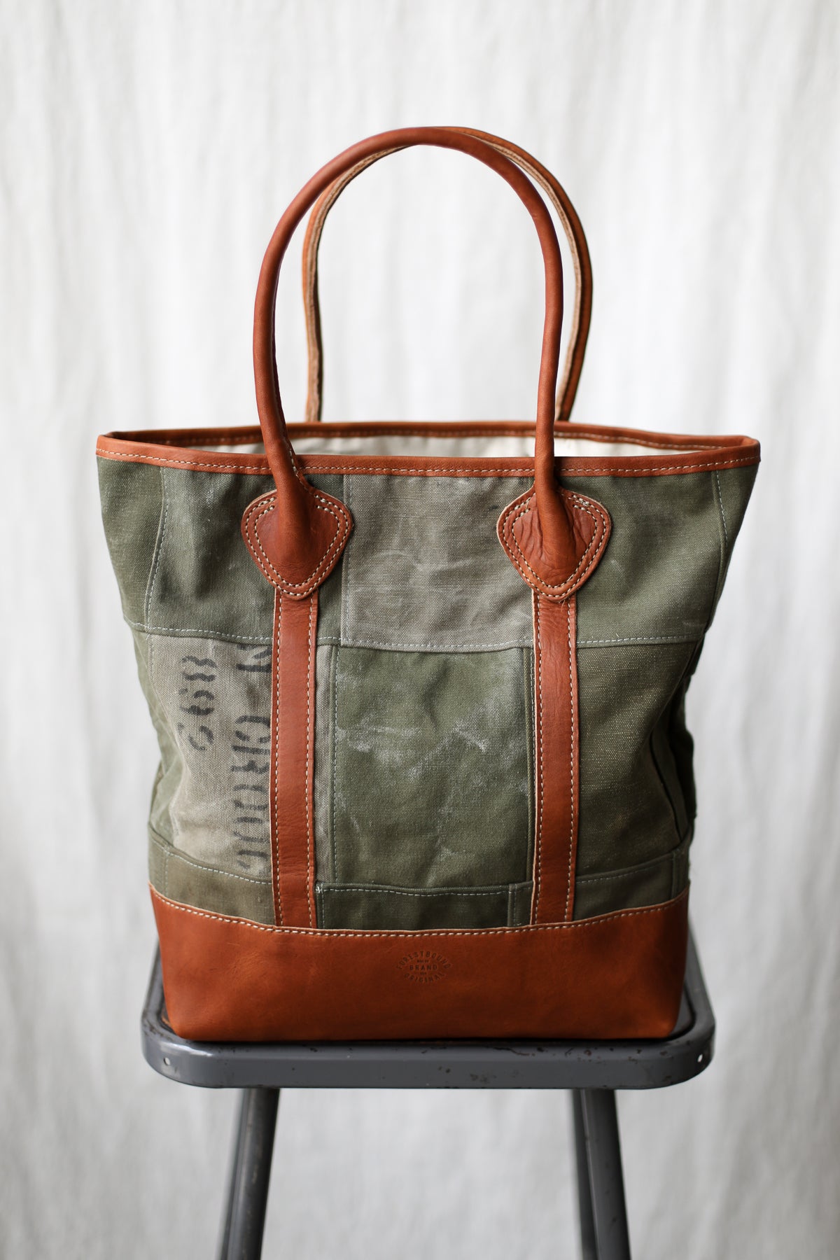 WWII era Salvaged Canvas Patchwork Tote Bag