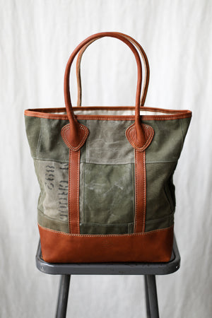WWII era Salvaged Canvas Patchwork Tote Bag