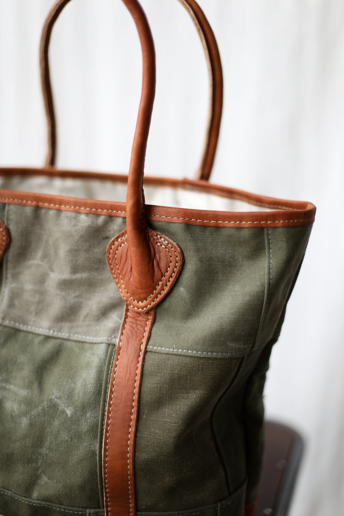 WWII era Salvaged Canvas Patchwork Tote Bag