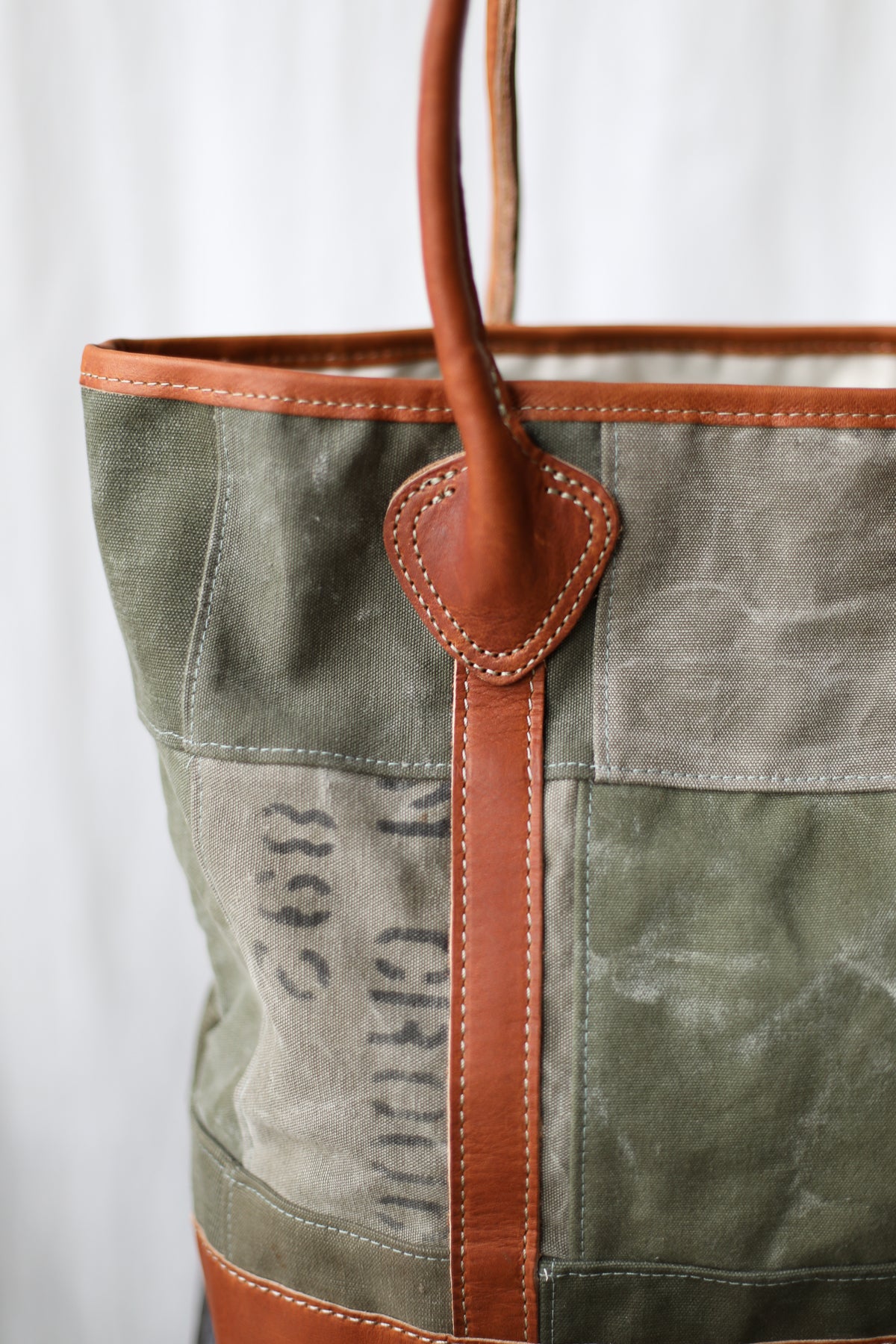 WWII era Salvaged Canvas Patchwork Tote Bag