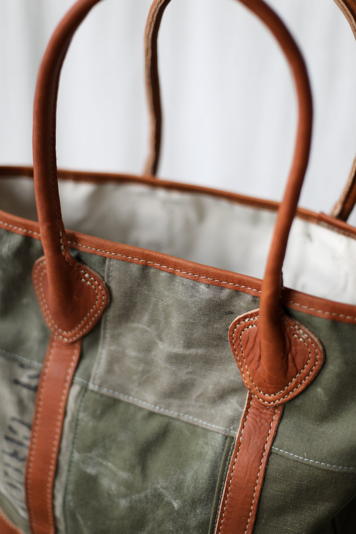 WWII era Salvaged Canvas Patchwork Tote Bag