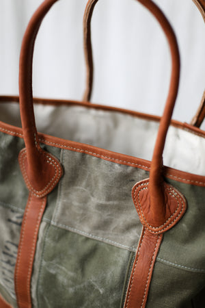 WWII era Salvaged Canvas Patchwork Tote Bag