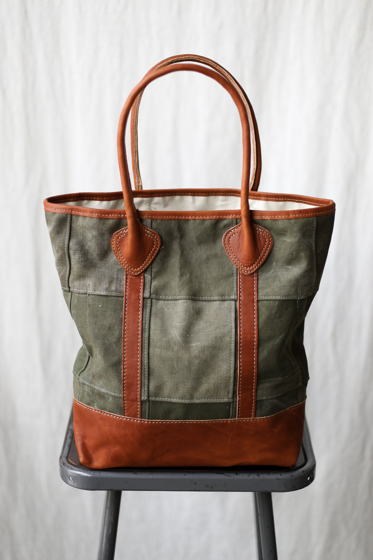 WWII era Salvaged Canvas Patchwork Tote Bag