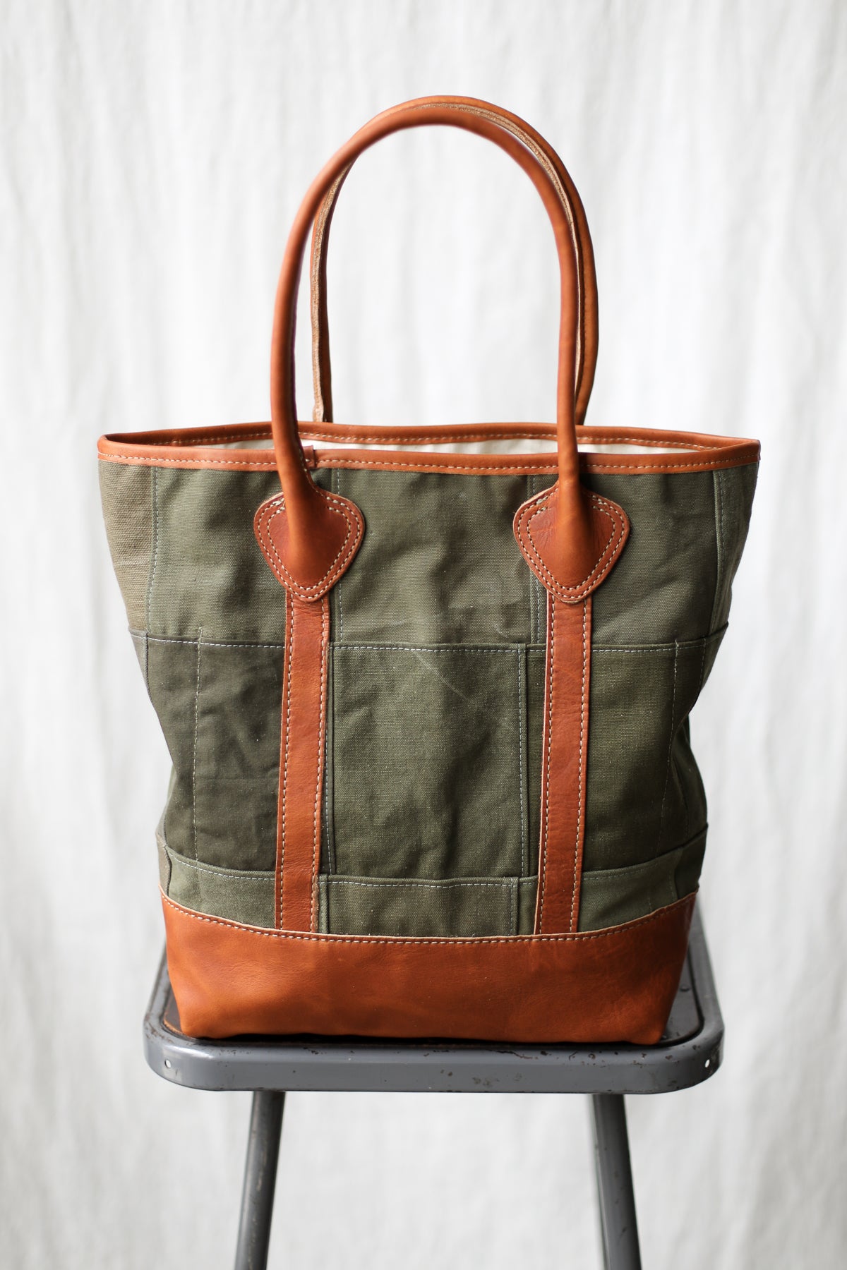 WWII era Salvaged Canvas Patchwork Tote Bag