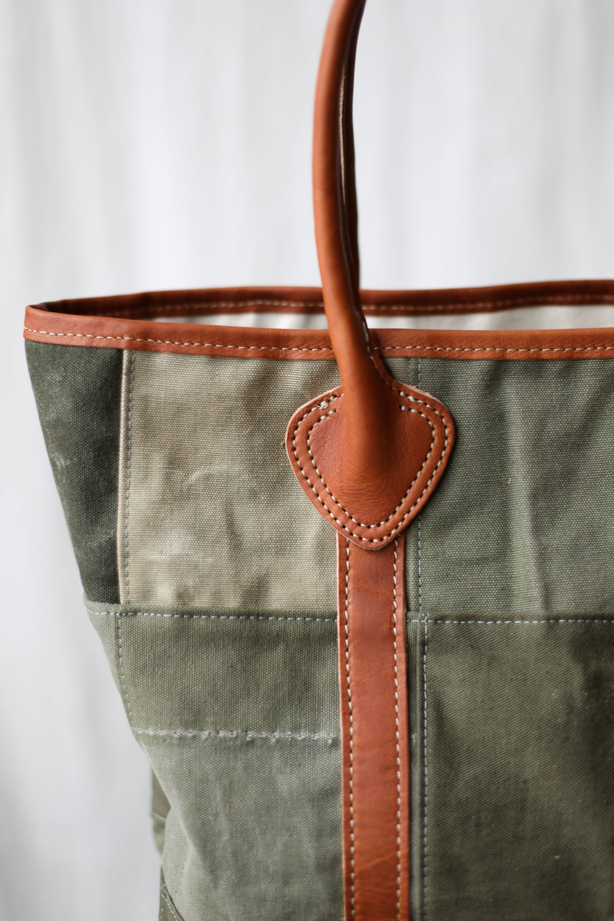WWII era Salvaged Canvas Patchwork Tote Bag