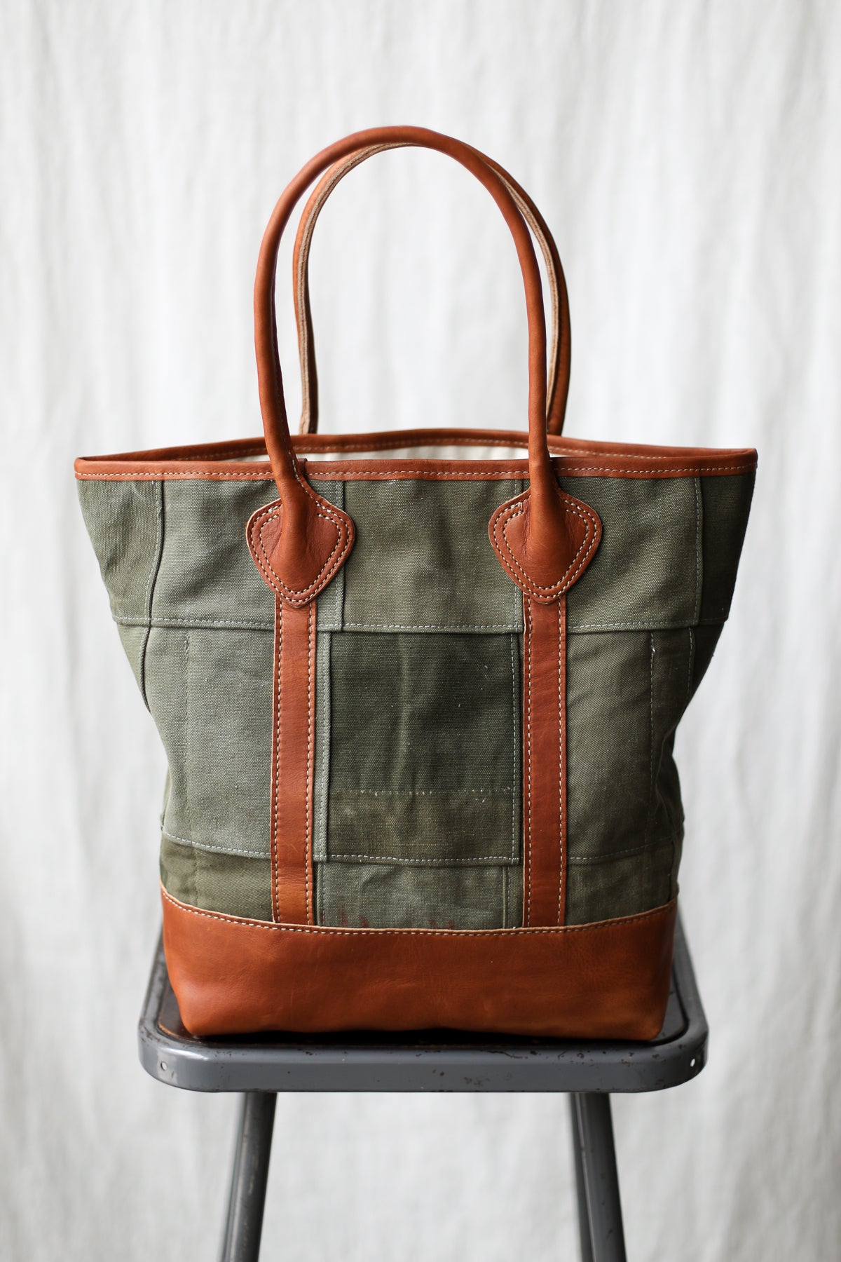 WWII era Salvaged Canvas Patchwork Tote Bag