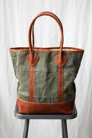 1940's era Salvaged Canvas Patchwork Tote Bag