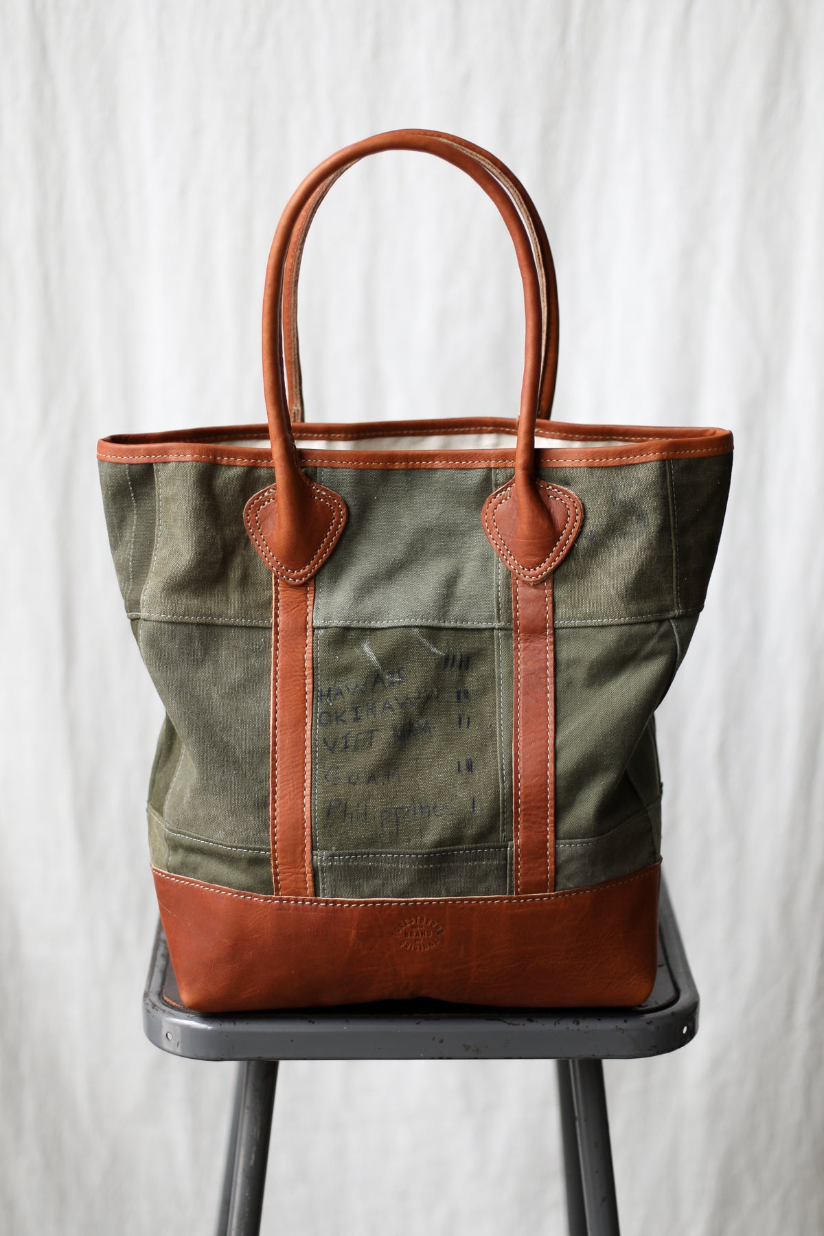 1940's era Salvaged Canvas Patchwork Tote Bag