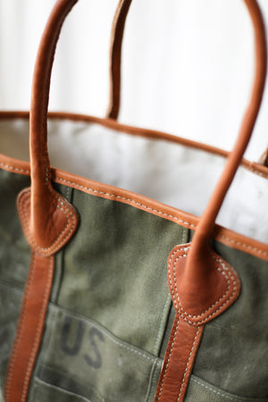 WWII era Salvaged Canvas Patchwork Tote Bag