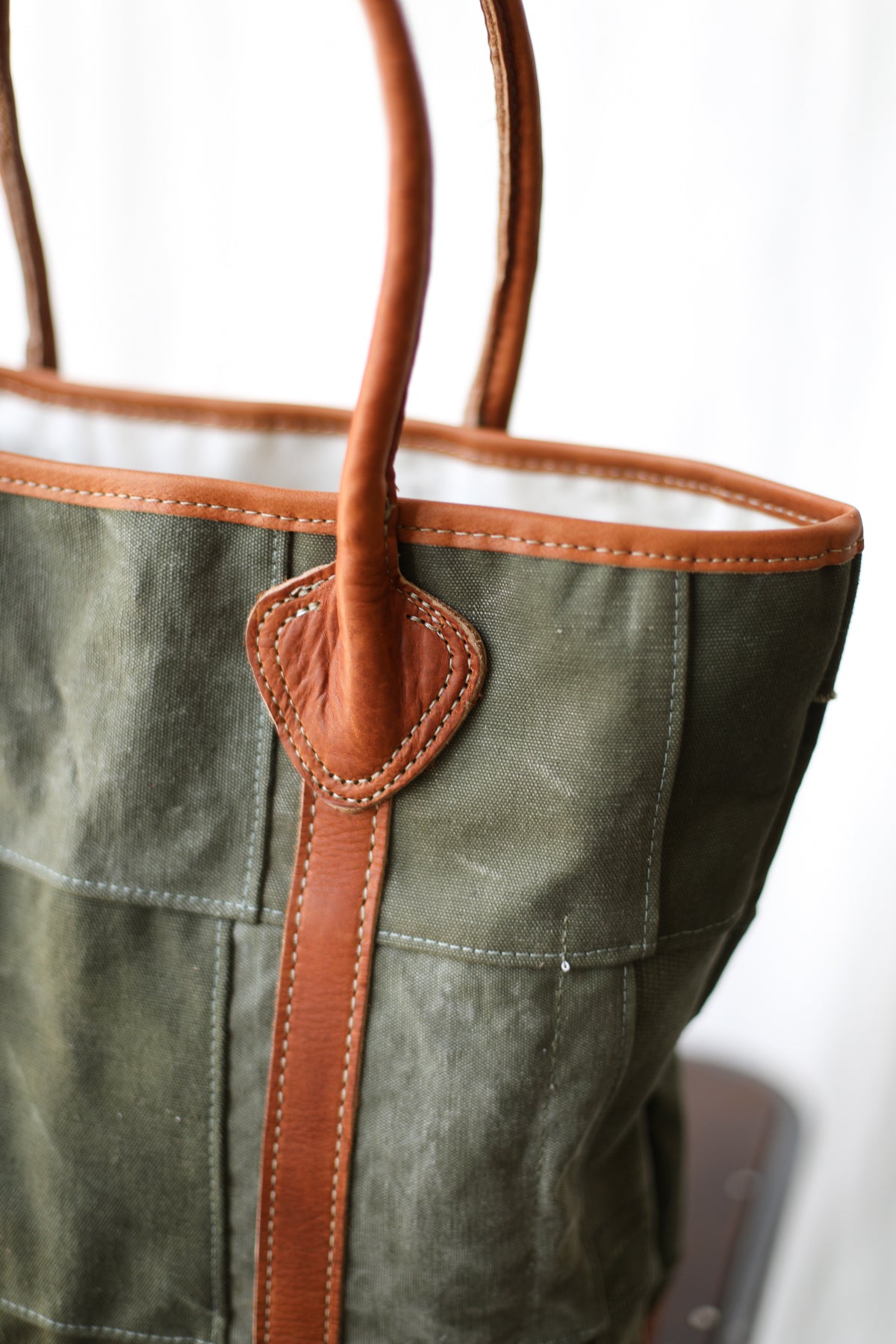 WWII era Salvaged Canvas Patchwork Tote Bag