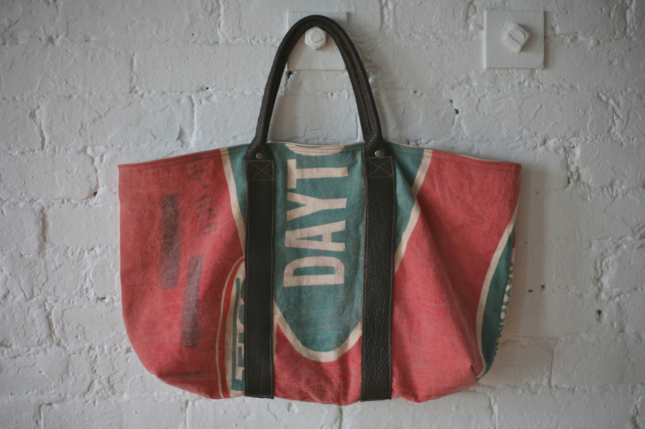 1950's era Cotton and Leather Carryall