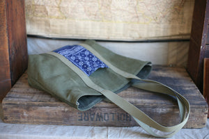 WWII era Canvas & Printed Cotton Carryall - SOLD
