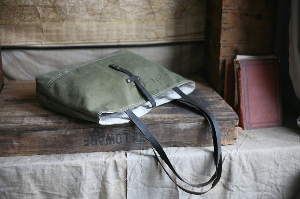 WWII era Canvas Carryall w/ 1920's era Blacksmith Leather Straps - SOLD