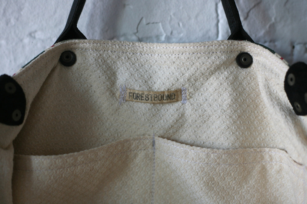 1940's era Ticking Fabric Weekend Bag