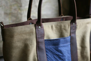 WWII era Canvas and Printed Cotton Carryall- SOLD