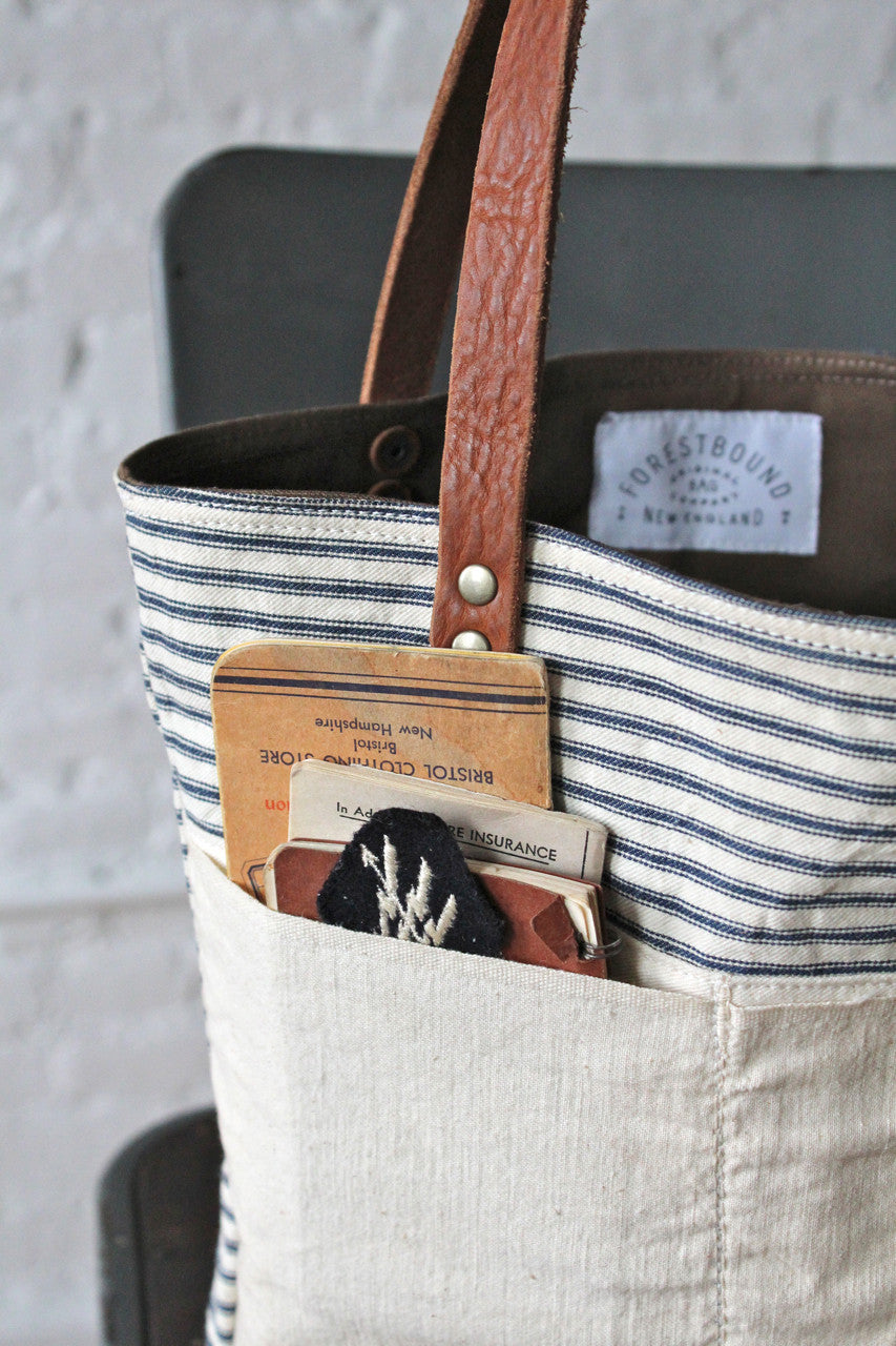 1950s era Ticking Fabric Tote Bag