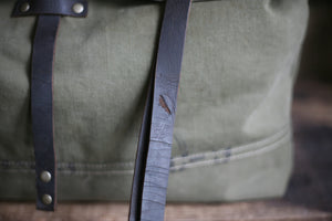 WWII era Canvas Carryall w/ 1920's era Blacksmith Leather Straps - SOLD