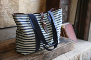 1940's era Ticking Fabric Carryall - SOLD